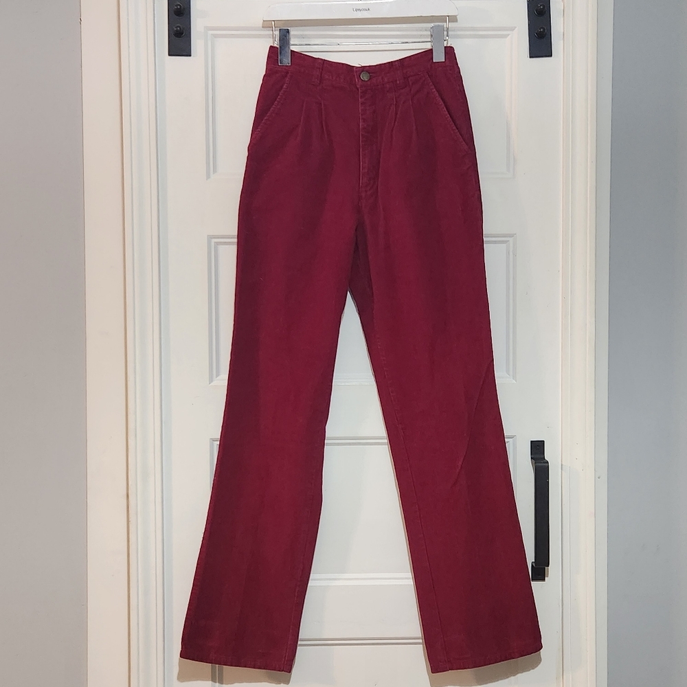 Vtg 80s Stockton Womens 8 Red Corduroy High Waist Pant 26x32 Straight Pleated